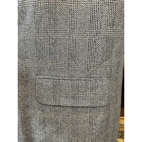 VTG Oscar De La Renta 44R Silk & Wool Tweed Black White Check 2Btn Blazer Jacket